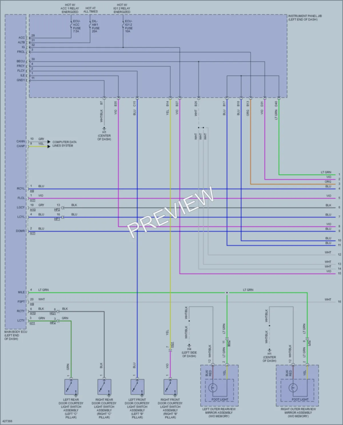 2014 Lexus ES350 Interior Lights wiring diagram preview