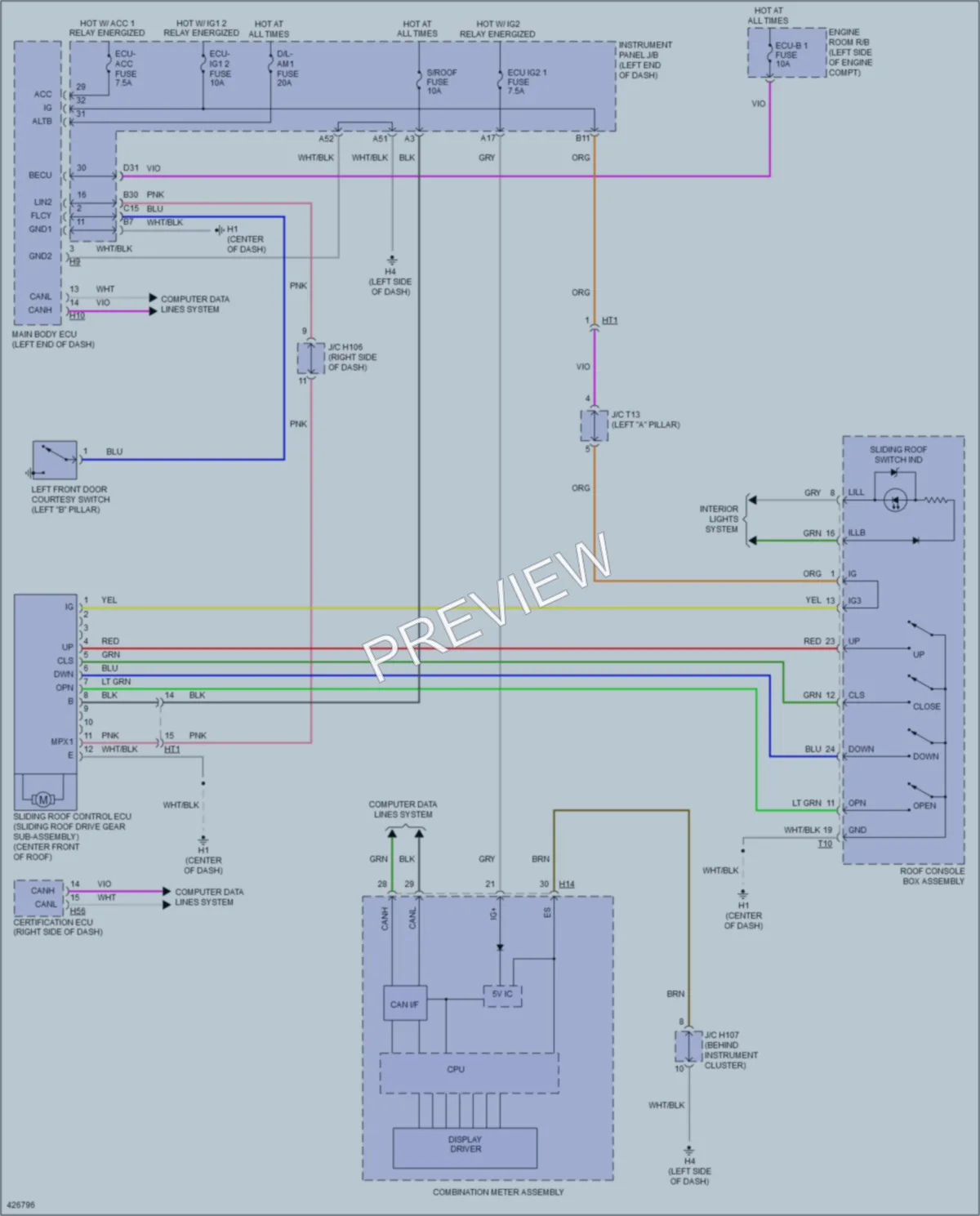 2014 Lexus ES350 Power Top Sunroof wiring diagram preview