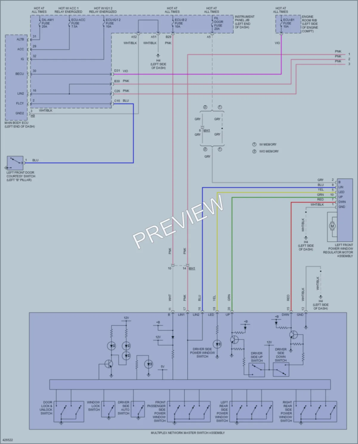 2014 Lexus ES350 Power Windows wiring diagram preview