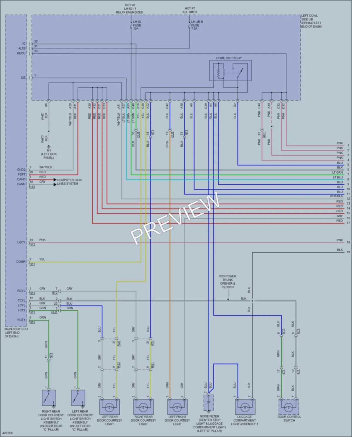 2014 Lexus GS350 Interior Lights wiring diagram preview