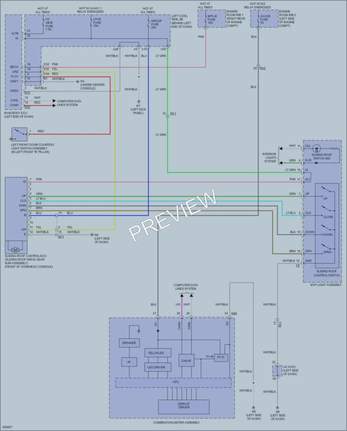 2014 Lexus GS350 Power Top Sunroof wiring diagram preview