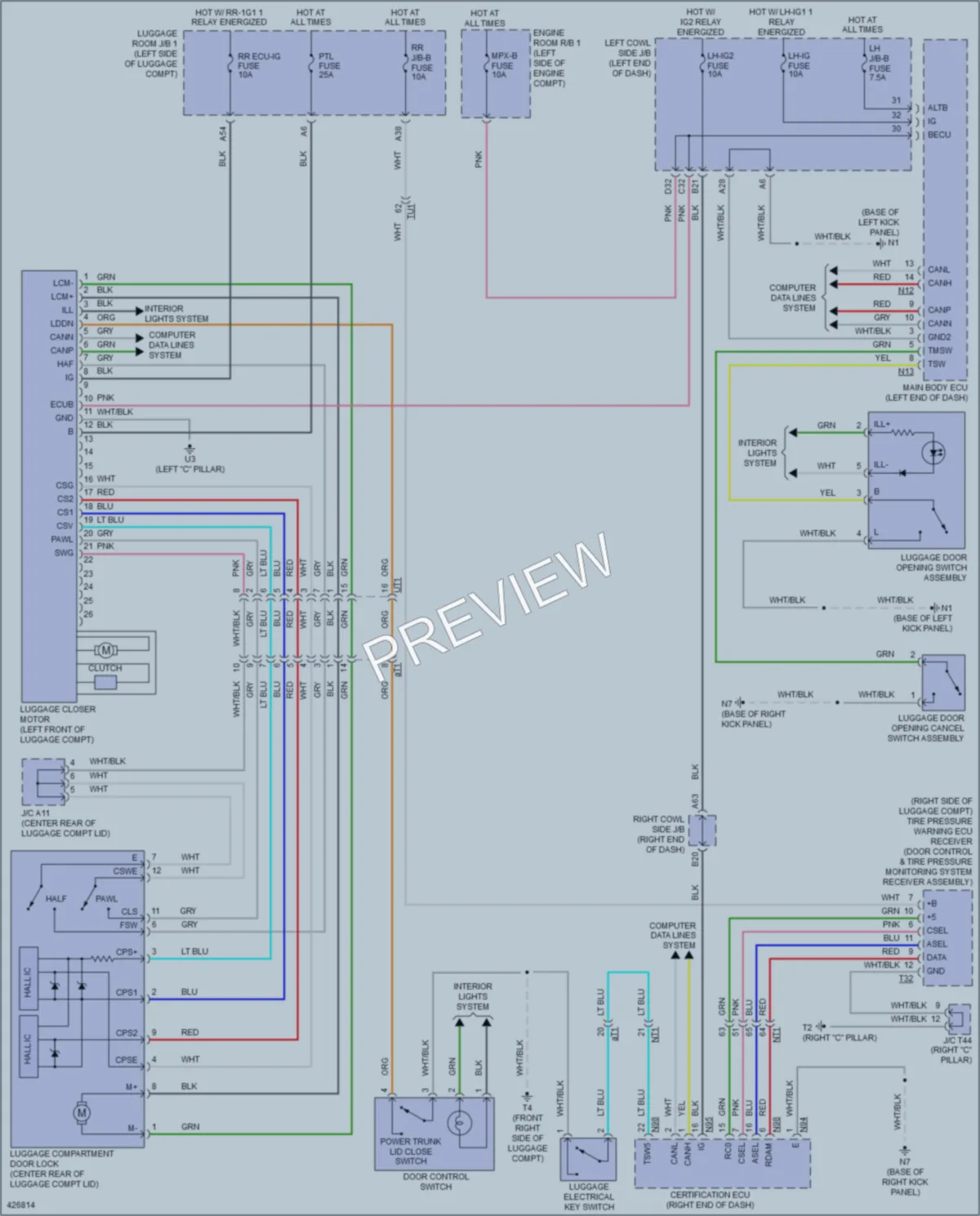 2014 Lexus GS450h Trunk Tailgate Fuel Door wiring diagram preview