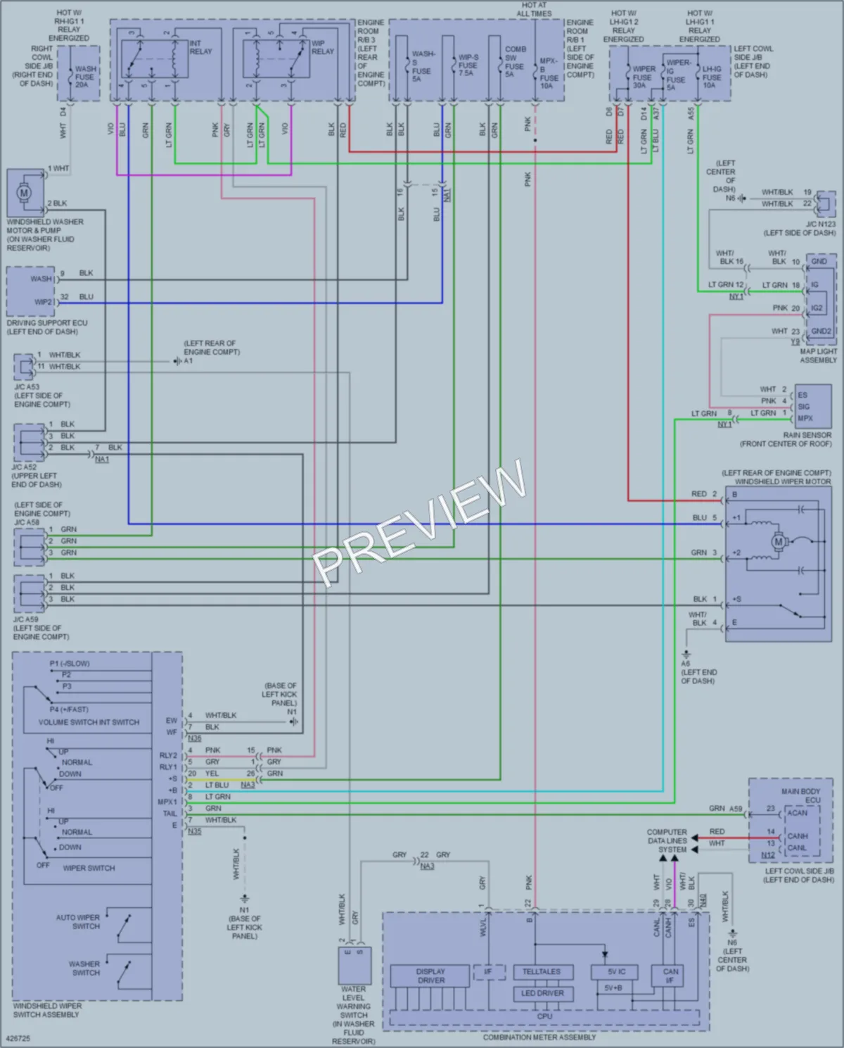 2014 Lexus GS450h Wiper Washer wiring diagram preview
