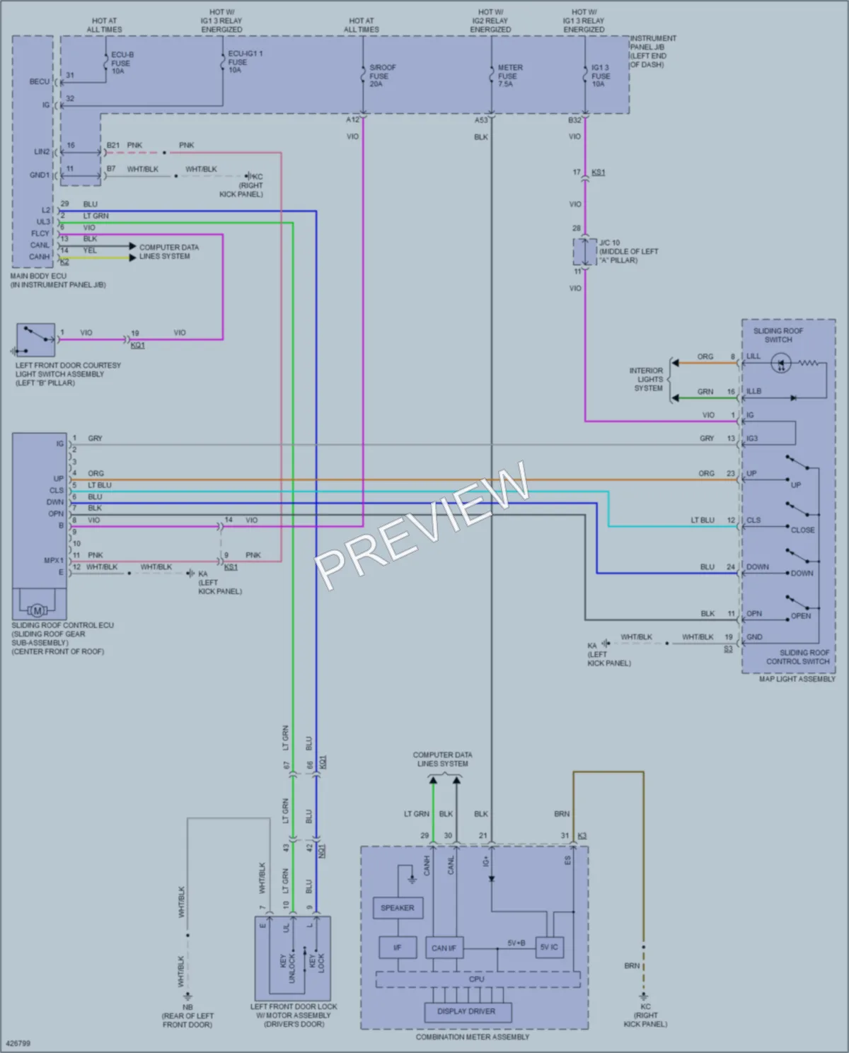 2014 Lexus IS250 Power Top Sunroof wiring diagram preview