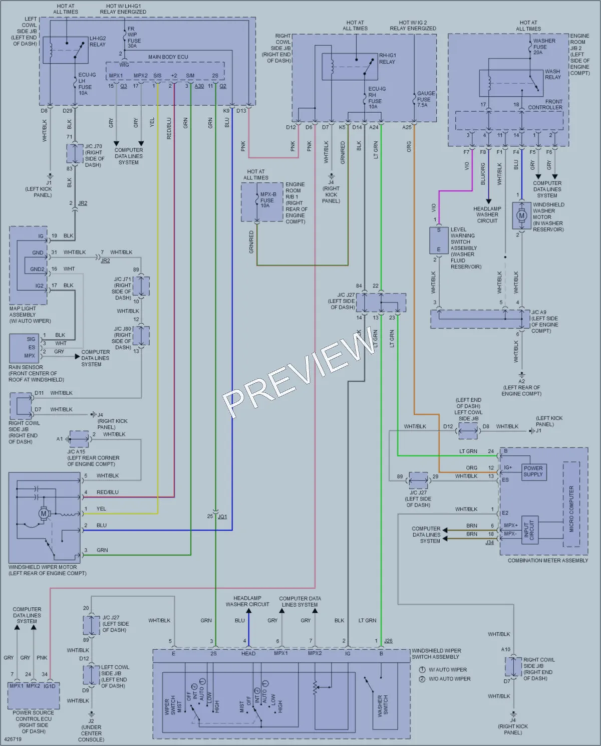 2014 Lexus IS250C Wiper Washer wiring diagram preview