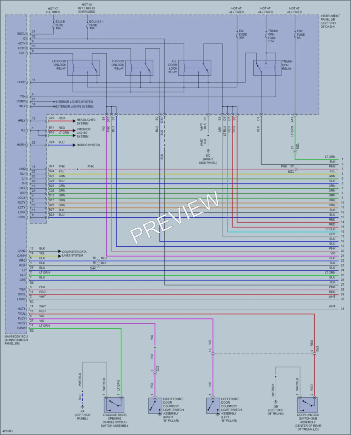 2014 Lexus IS350 Power Door Locks wiring diagram preview
