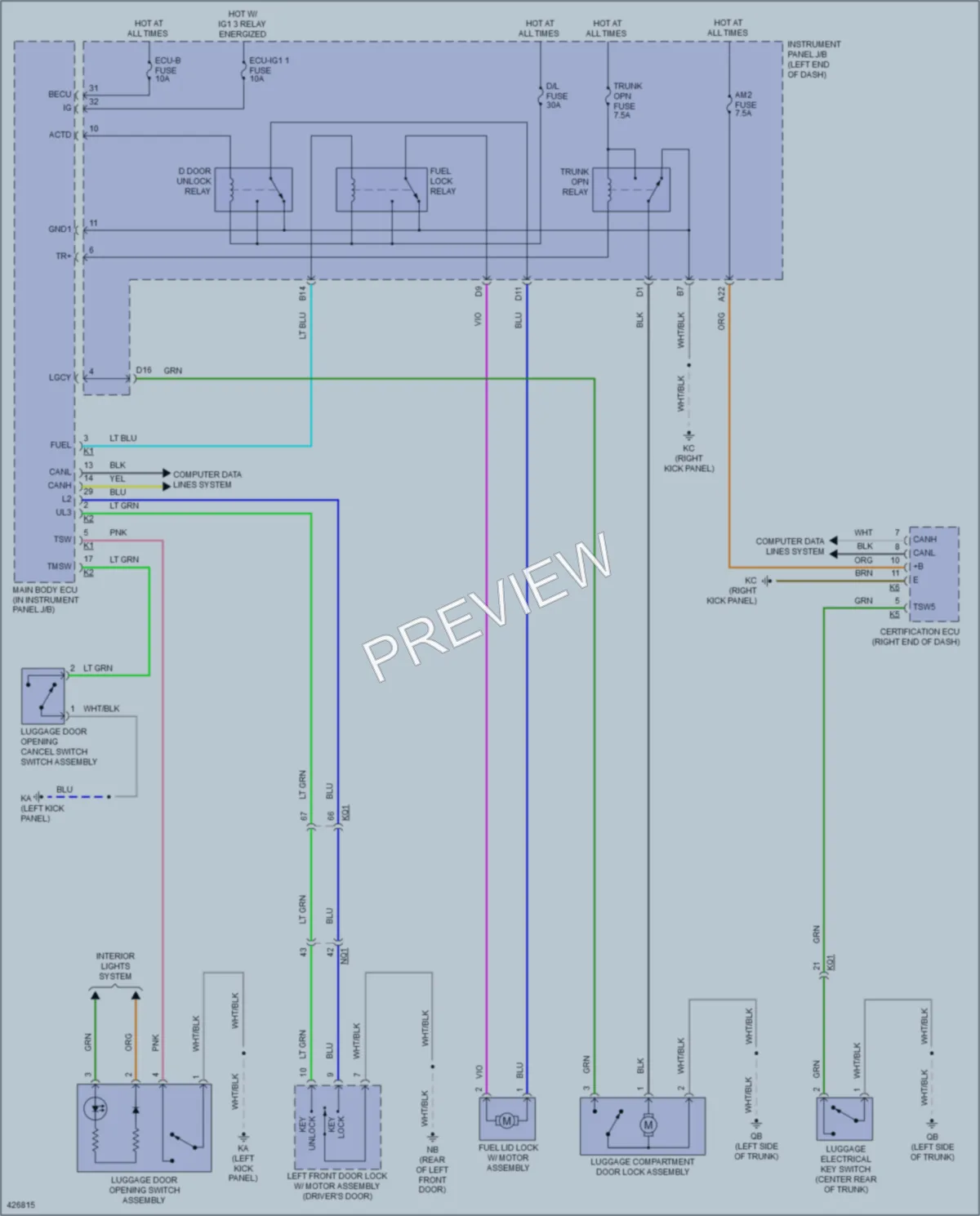 2014 Lexus IS350 Trunk Tailgate Fuel Door wiring diagram preview