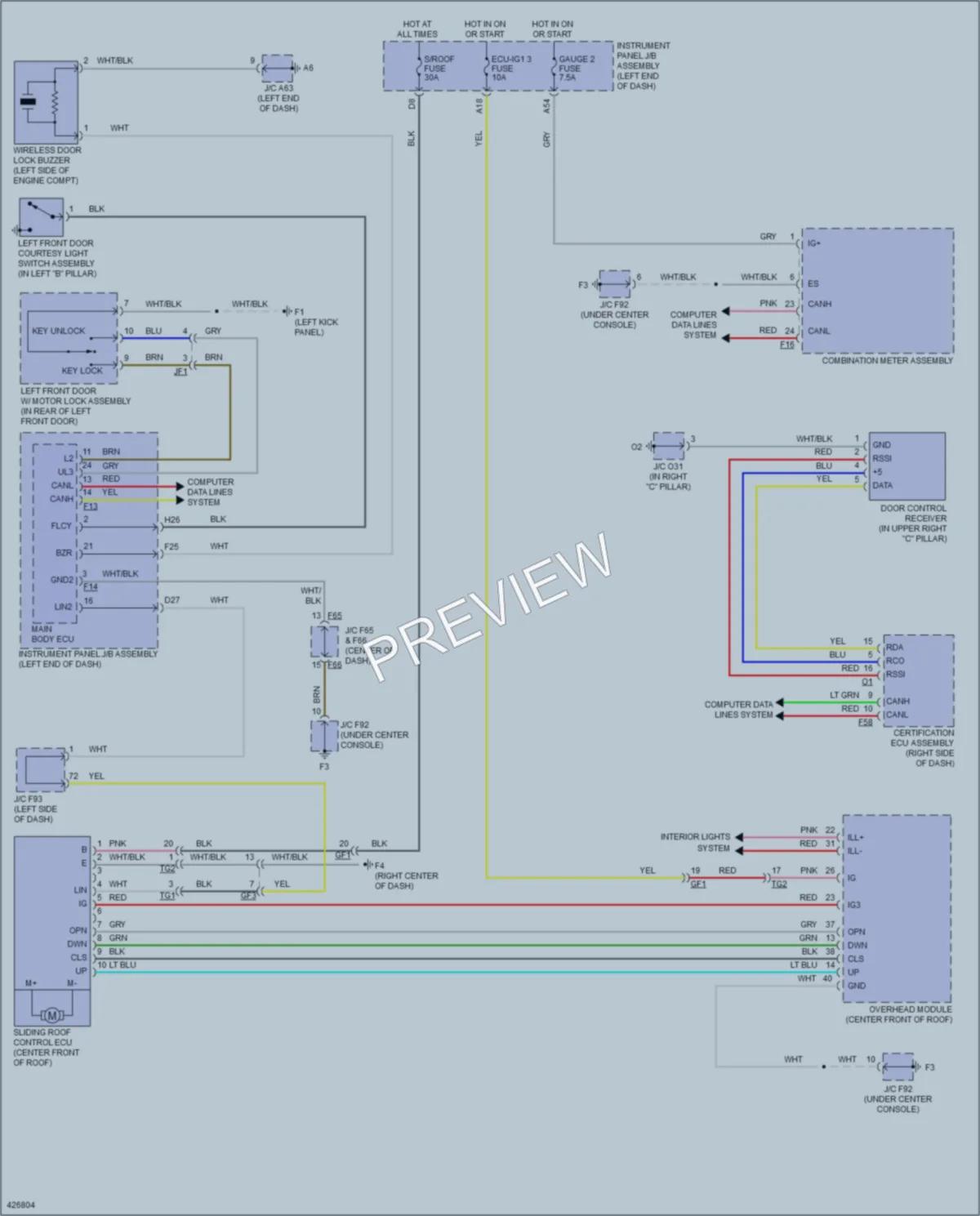 2014 Lexus RX350 Power Top Sunroof wiring diagram preview