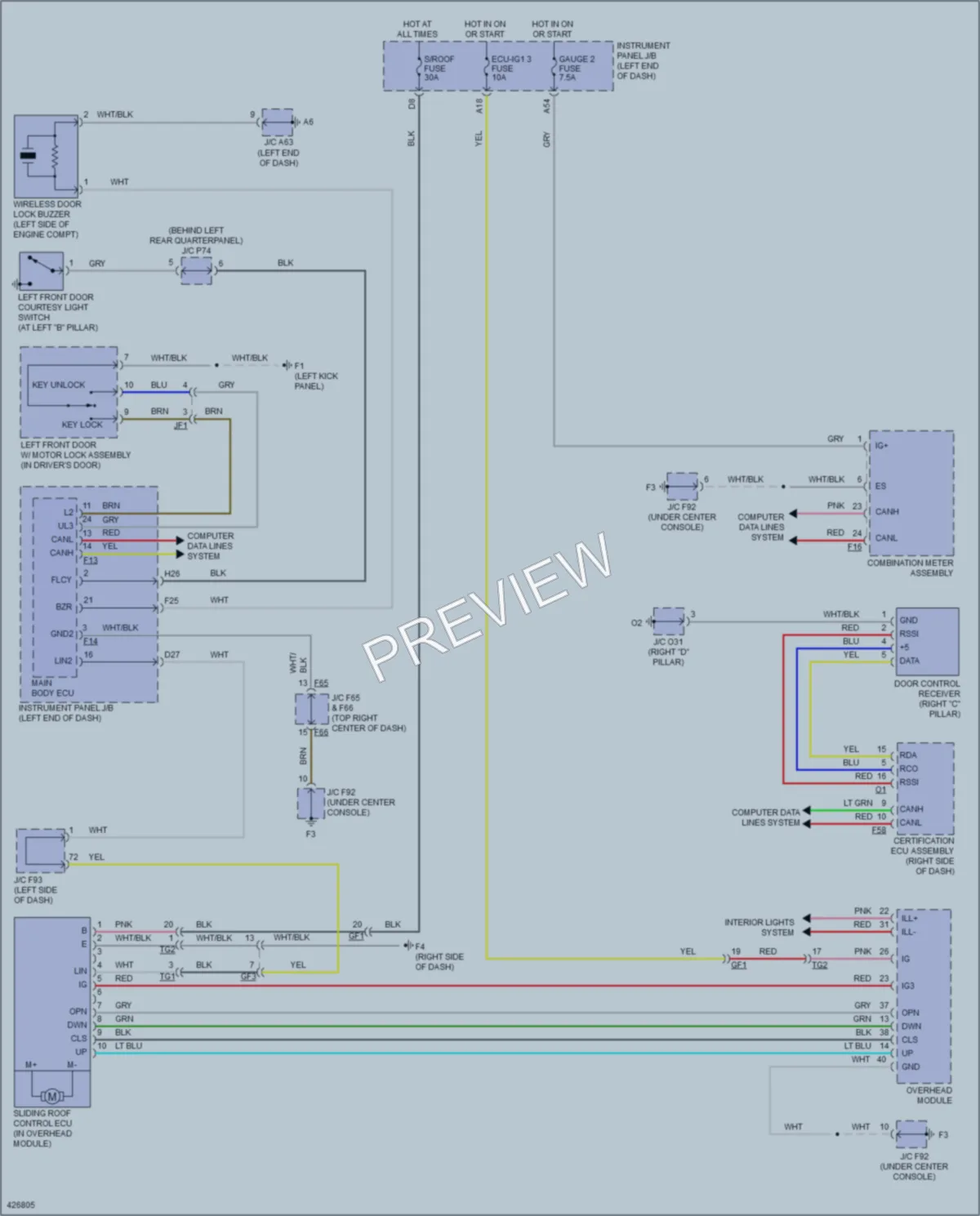 2014 Lexus RX450h Power Top Sunroof wiring diagram preview