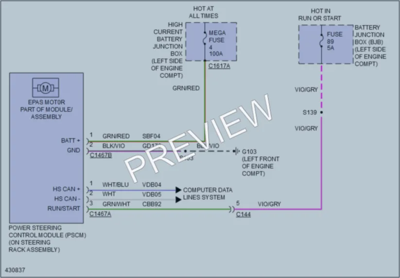 2014 Lincoln MKS Electronic Power Steering wiring diagram preview