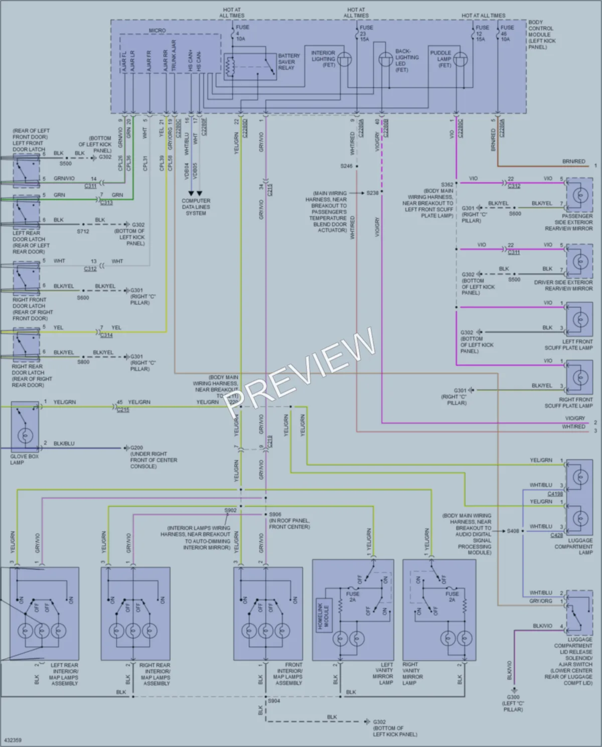 2014 Lincoln MKS Interior Lights wiring diagram preview