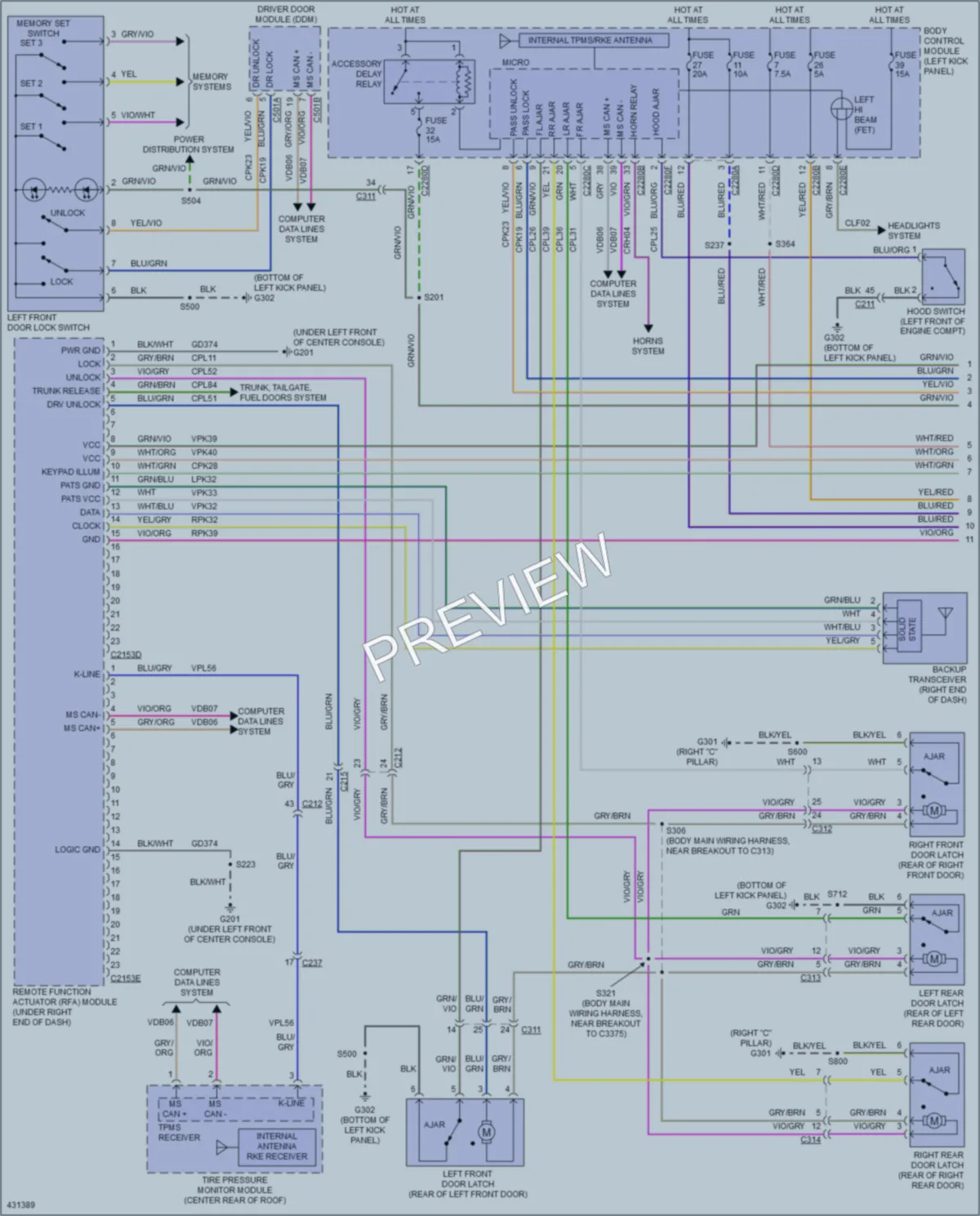2014 Lincoln MKS Power Door Locks wiring diagram preview