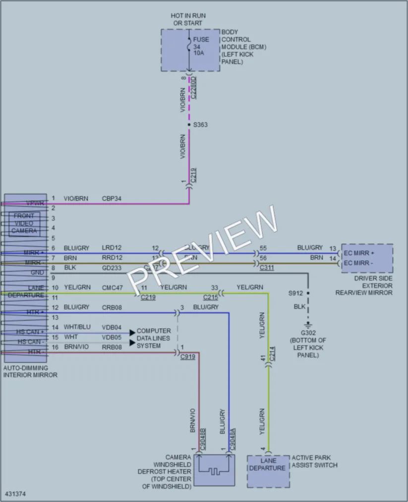 2014 Lincoln MKS Power Mirrors wiring diagram preview