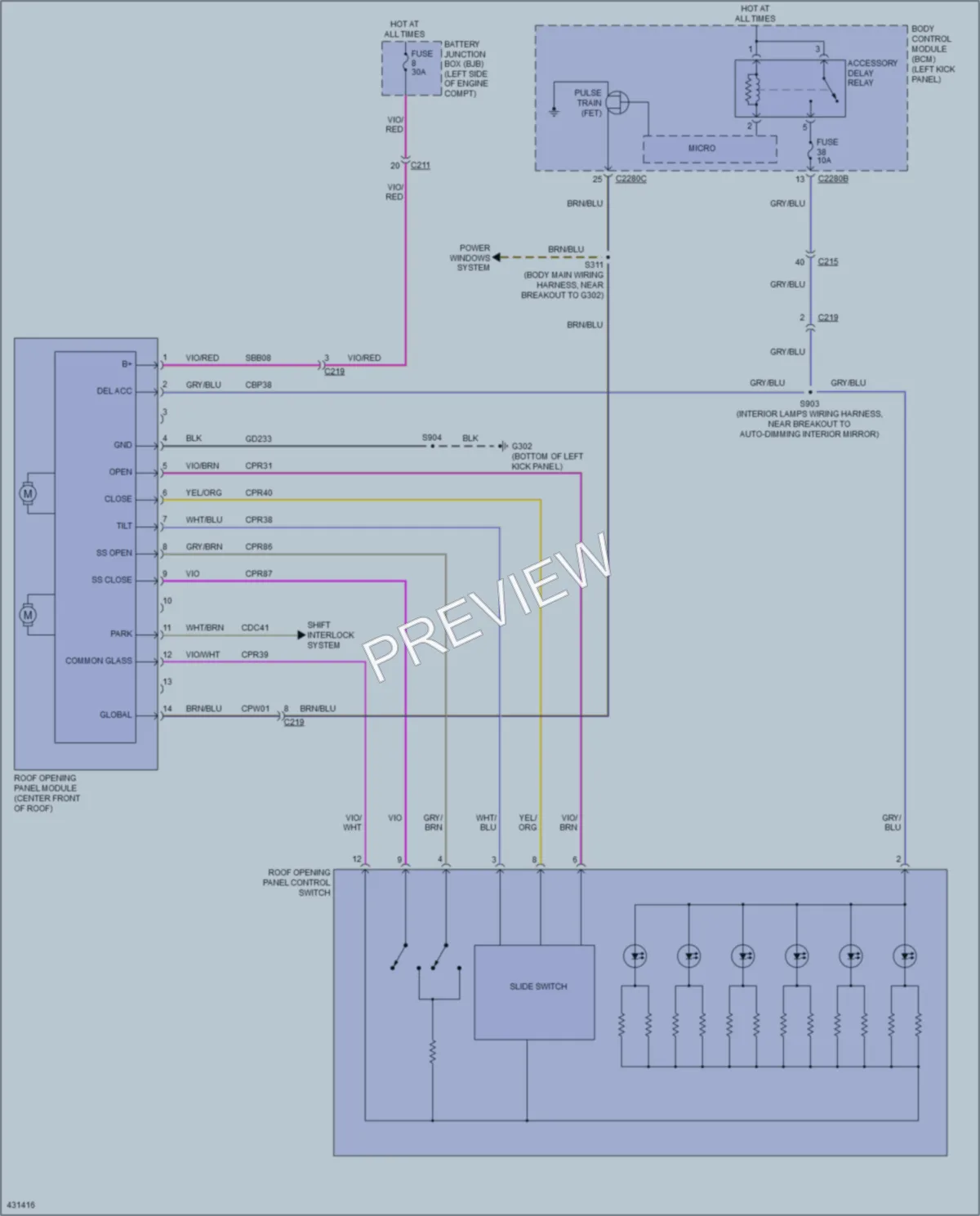 2014 Lincoln MKS Power Top Sunroof wiring diagram preview