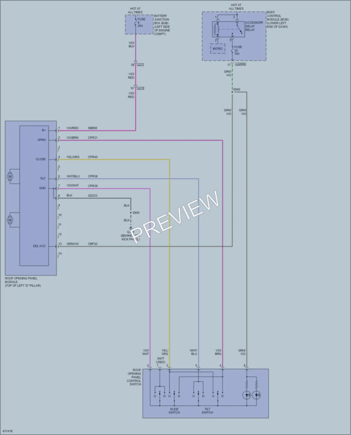 2014 Lincoln MKT Power Top Sunroof wiring diagram preview