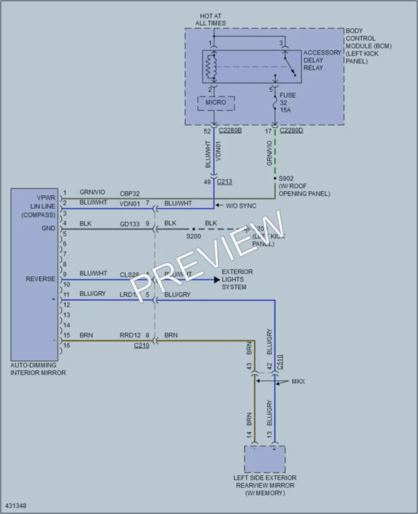 2014 Lincoln MKX Power Mirrors wiring diagram preview