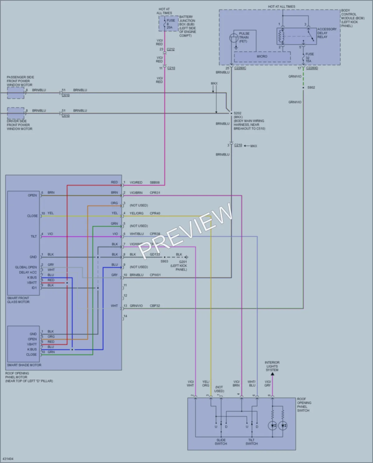 2014 Lincoln MKX Power Top Sunroof wiring diagram preview