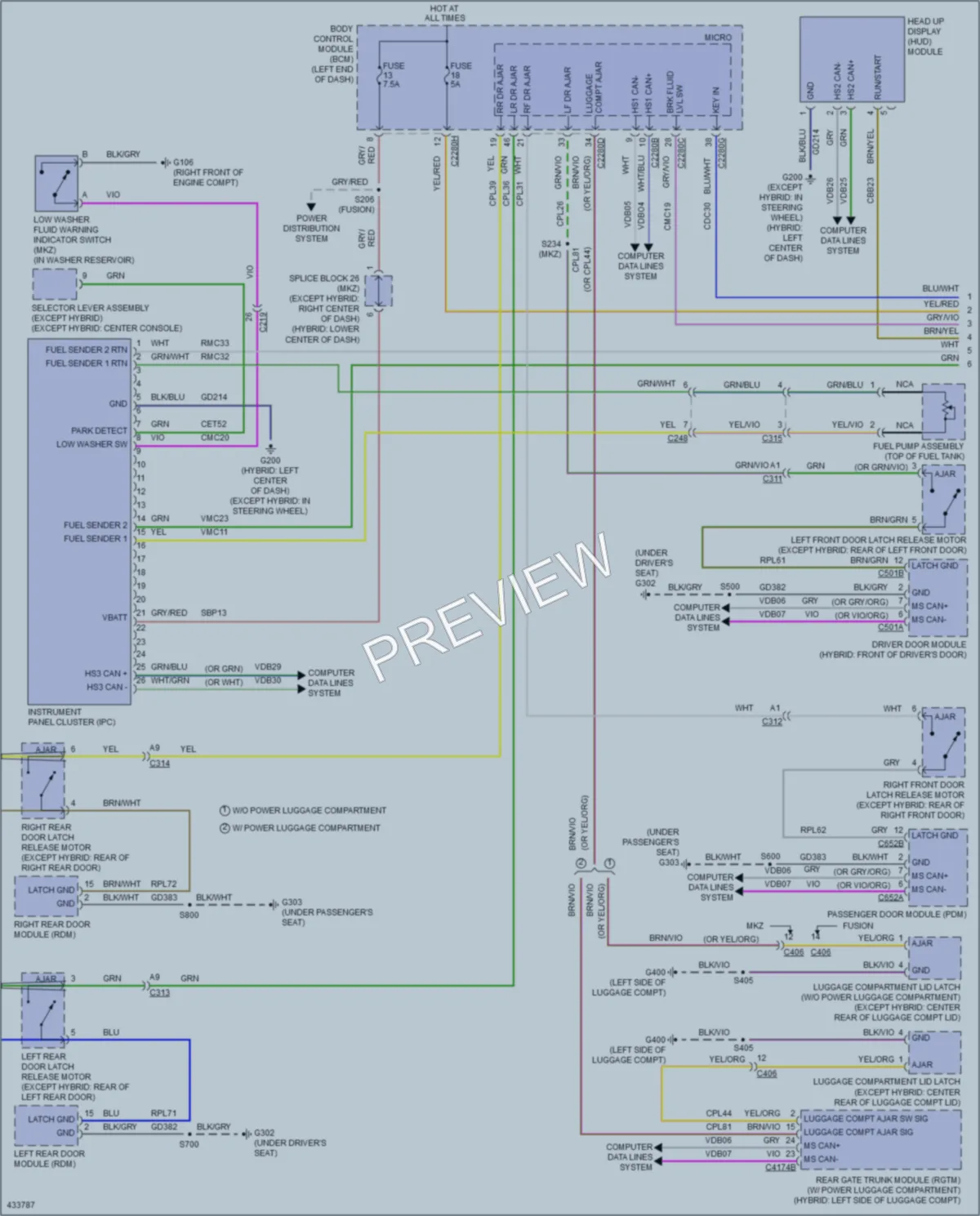 2014 Lincoln MKZ Instrument Cluster wiring diagram preview