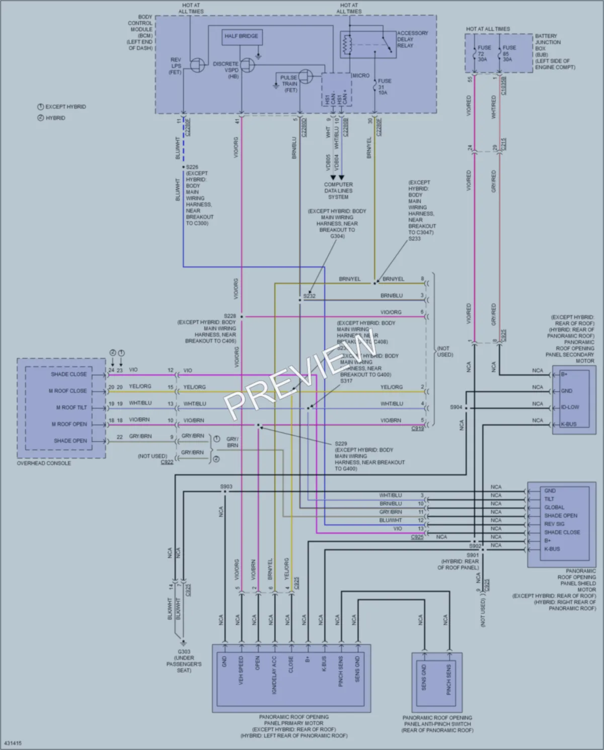 2014 Lincoln MKZ Power Top Sunroof wiring diagram preview