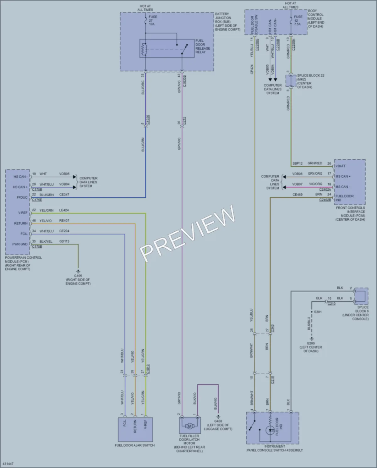 2014 Lincoln MKZHybrid Trunk Tailgate Fuel Door wiring diagram preview