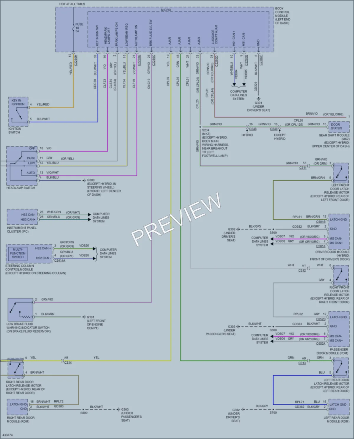 2014 Lincoln MKZHybrid Warning Systems wiring diagram preview