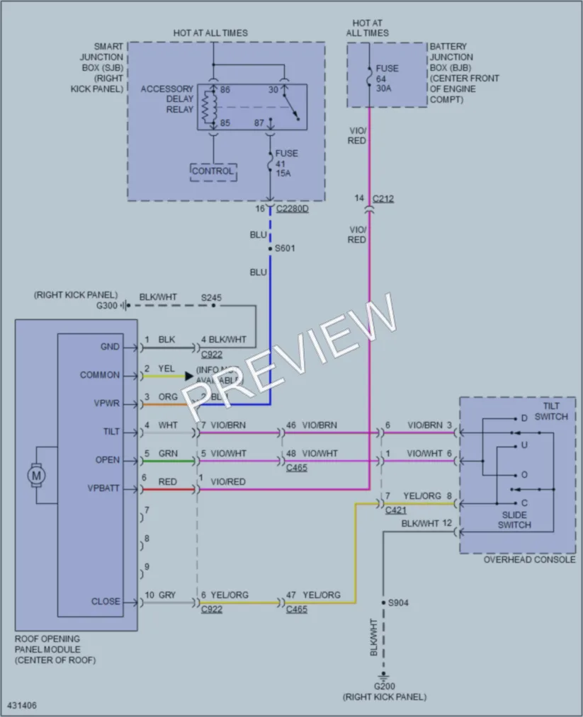 2014 Lincoln NavigatorL Power Top Sunroof wiring diagram preview