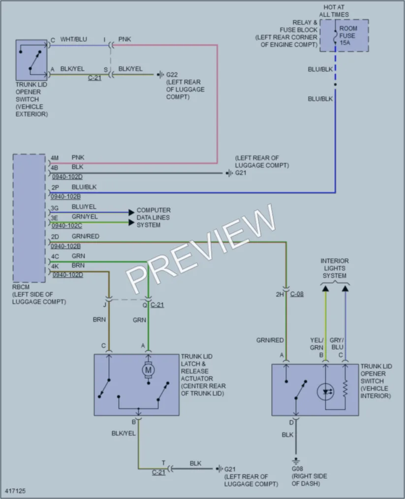 2014 Mazda 6 Trunk Tailgate Fuel Door wiring diagram preview