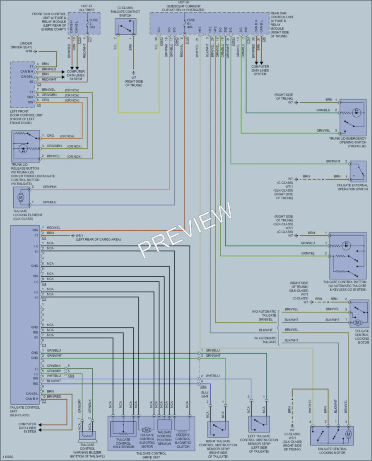 2014 MercedesBenz GLK350 Trunk Tailgate Fuel Door wiring diagram preview