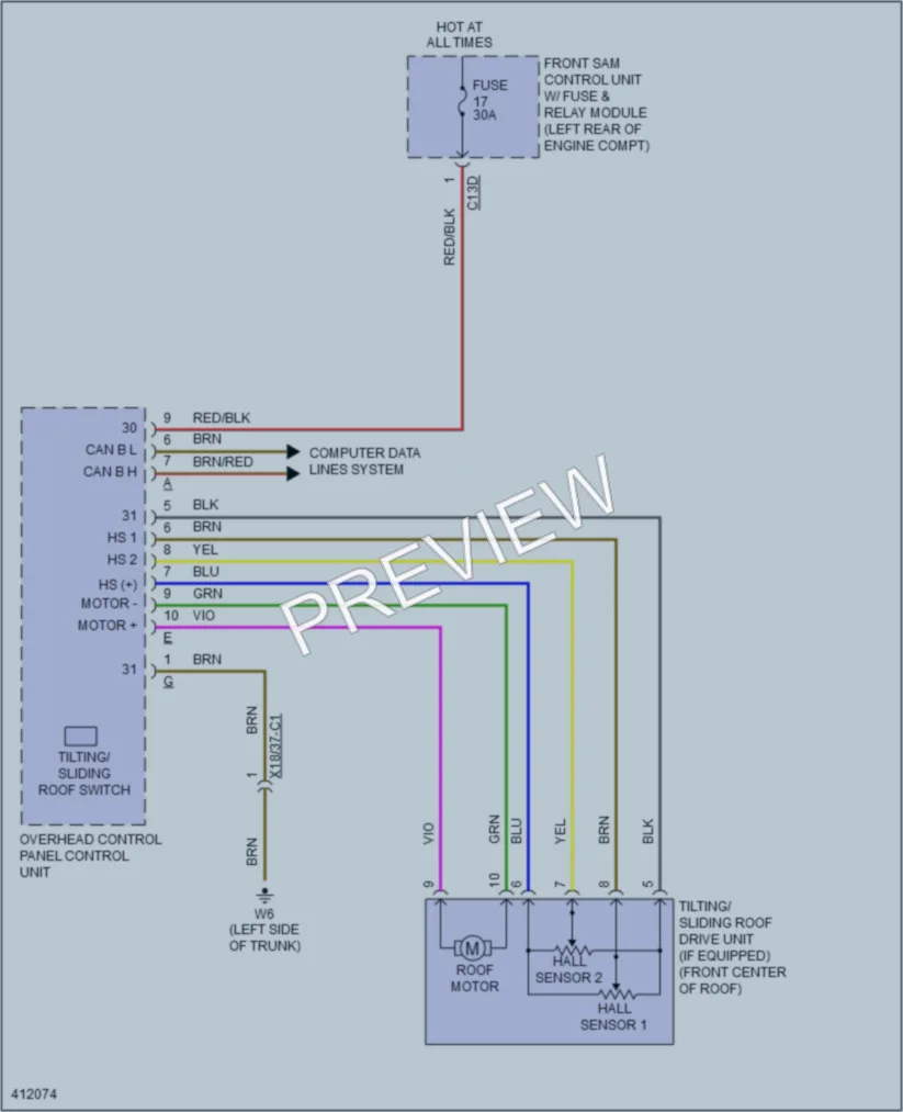 2014 MercedesBenz S550 Power Top Sunroof wiring diagram preview