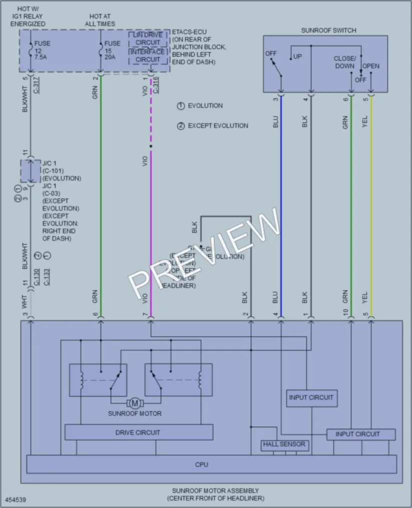 2014 Mitsubishi LancerSportback Power Top Sunroof wiring diagram preview