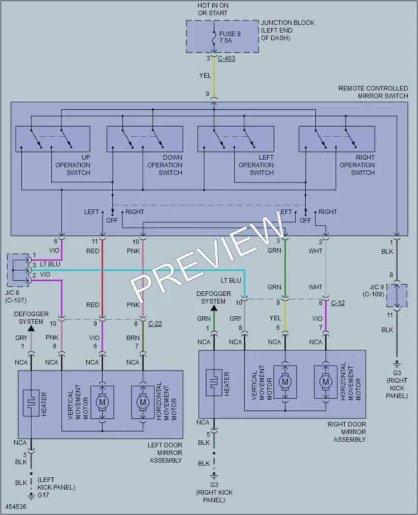 2014 Mitsubishi Mirage Power Mirrors wiring diagram preview