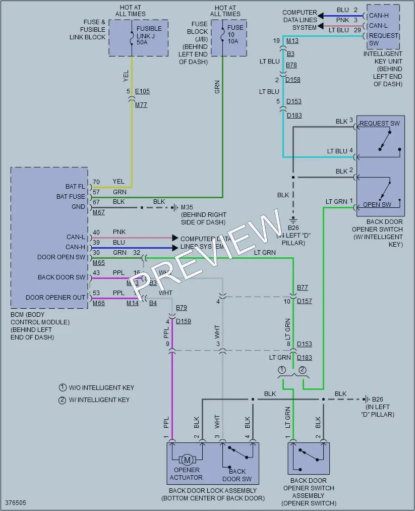 2014 Nissan RogueSelect Trunk Tailgate Fuel Door wiring diagram preview