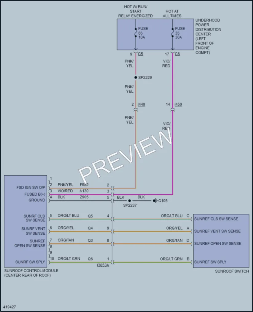 2014 Ram 1500Pickup Power Top Sunroof wiring diagram preview