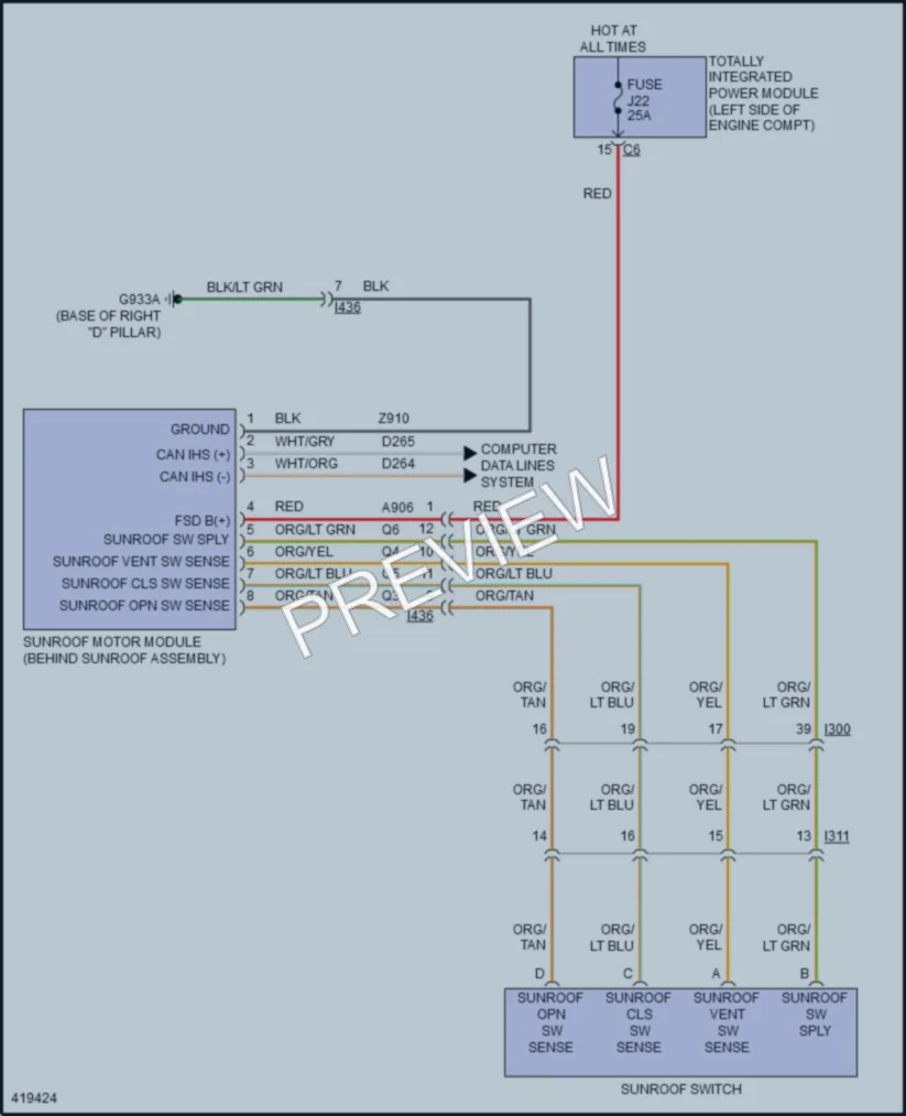 2014 Ram CV Power Top Sunroof wiring diagram preview