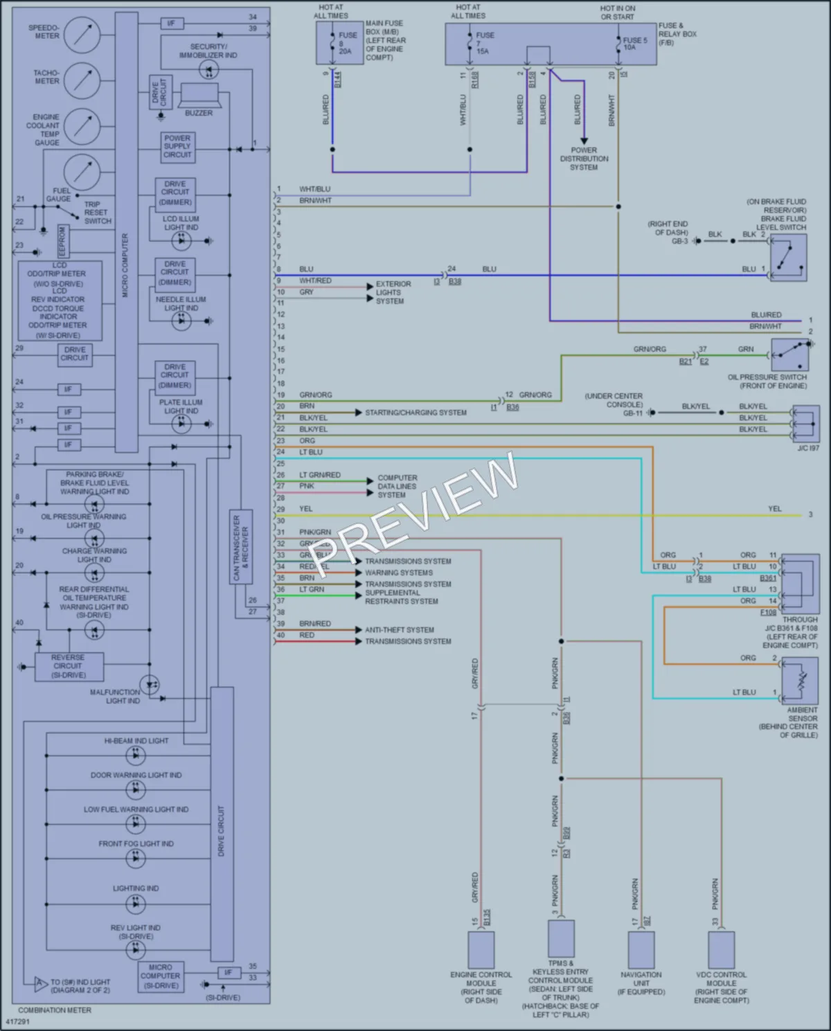 2014 Subaru ImprezaWRX Instrument Cluster wiring diagram preview