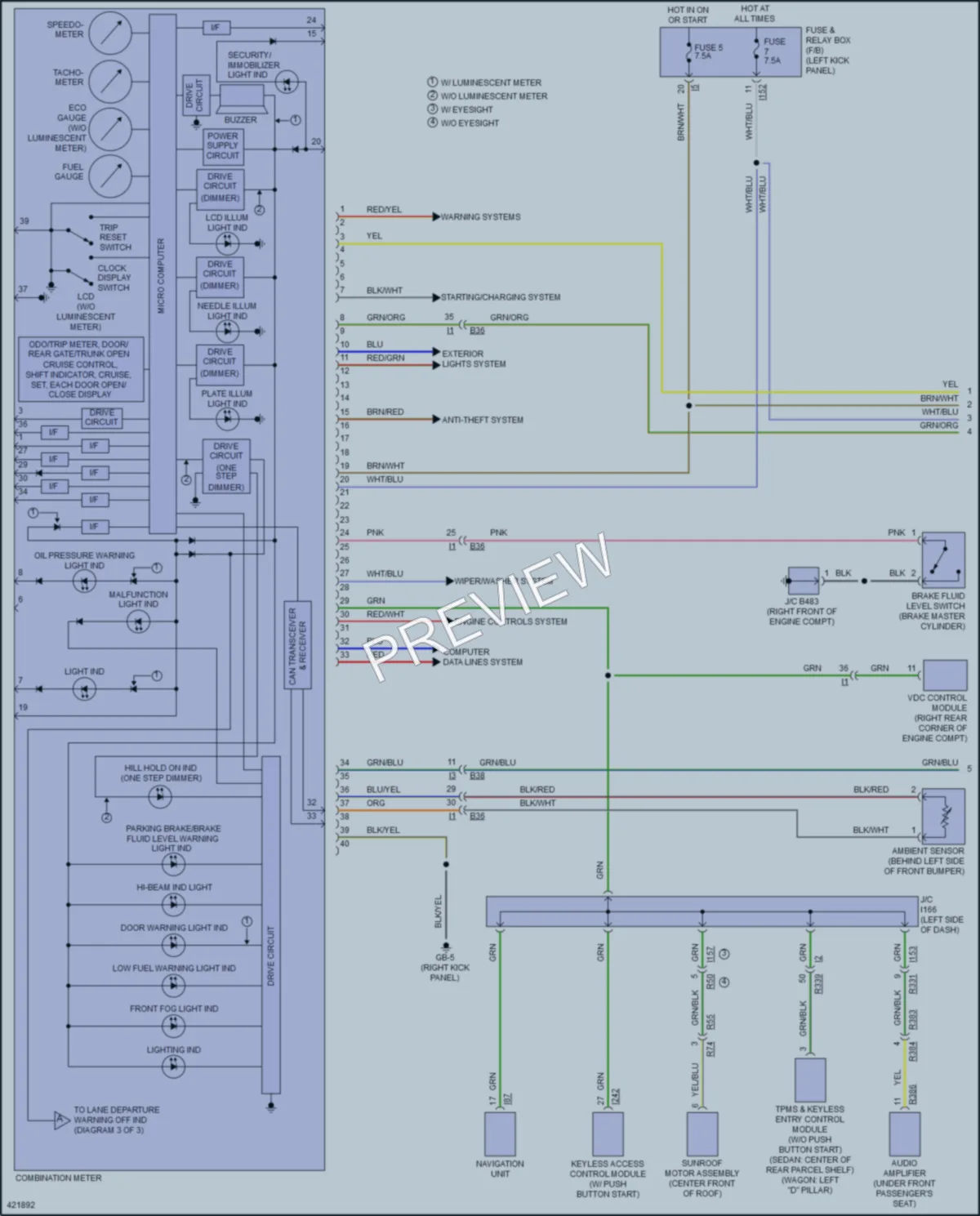 2014 Subaru Legacy Instrument Cluster wiring diagram preview