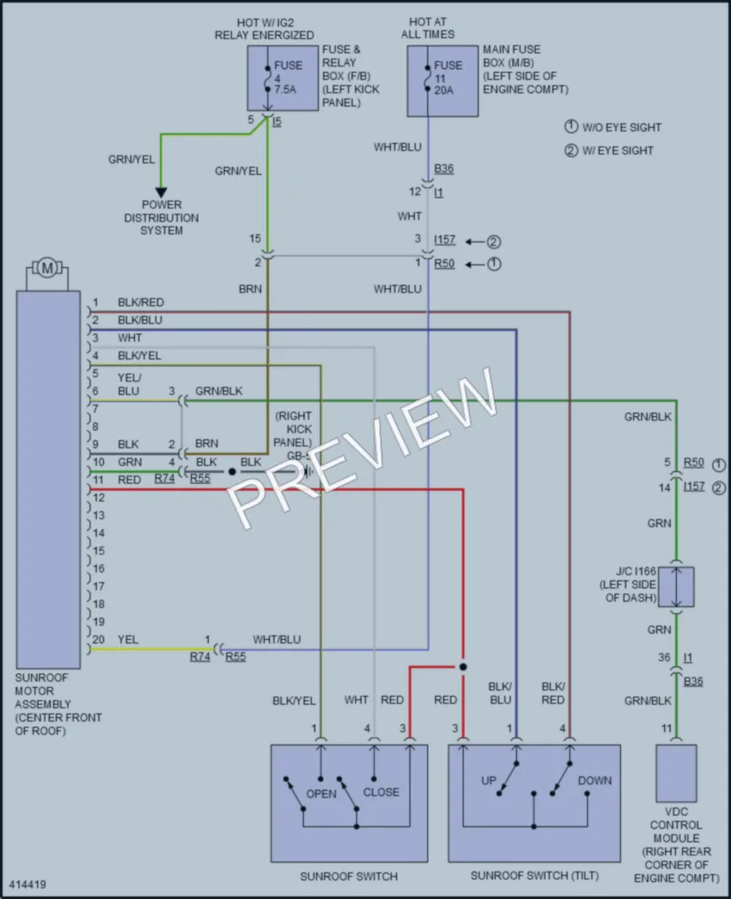 2014 Subaru Outback Power Top Sunroof wiring diagram preview