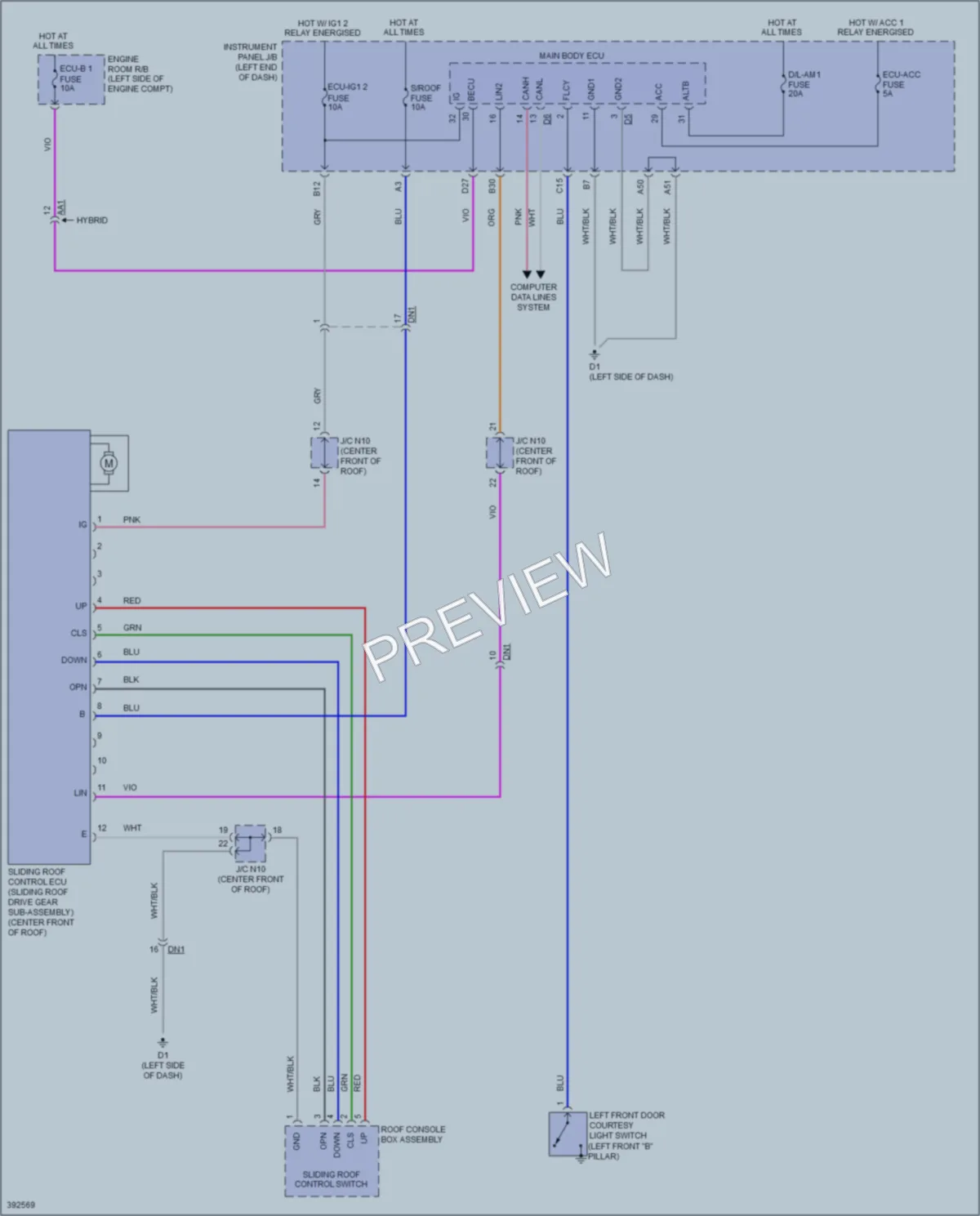 2014 Toyota Avalon Power Top Sunroof wiring diagram preview