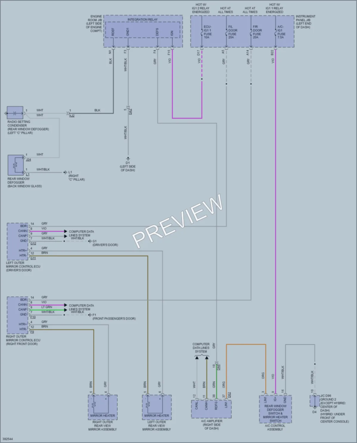 2014 Toyota AvalonHybrid Defoggers wiring diagram preview