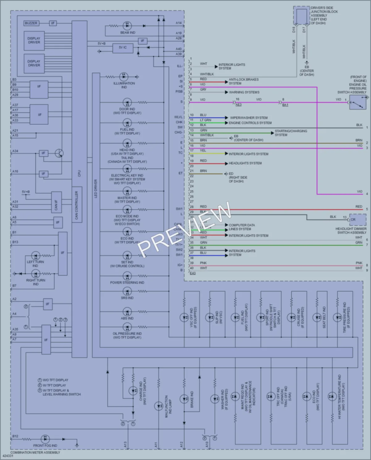 2014 Toyota Corolla Instrument Cluster wiring diagram preview