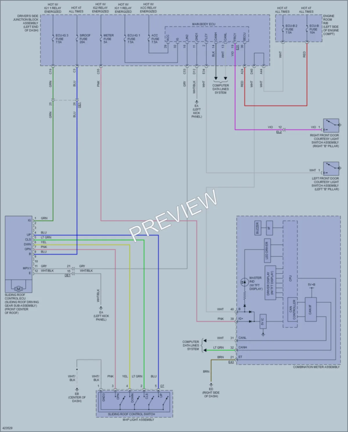 2014 Toyota Corolla Power Top Sunroof wiring diagram preview