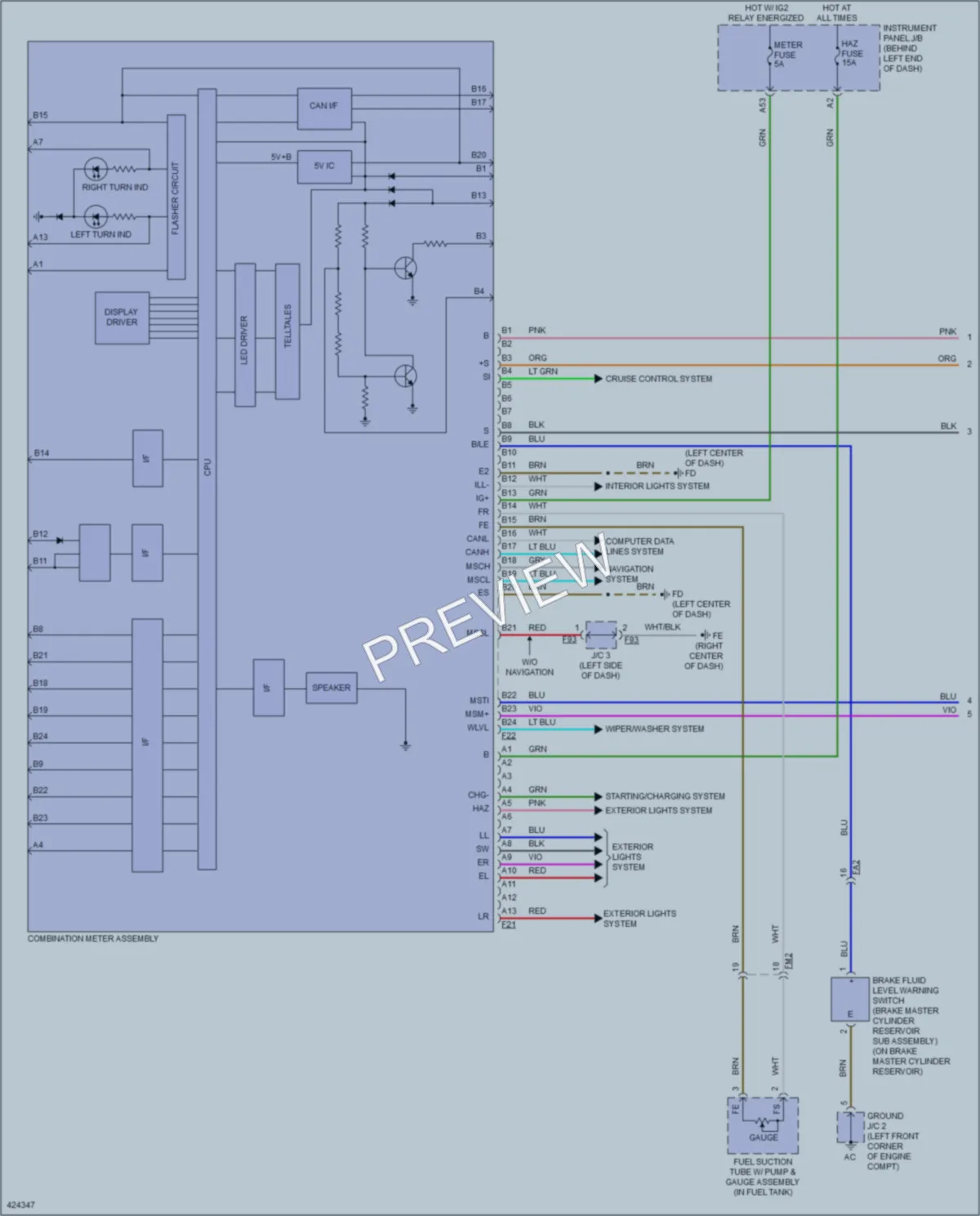 2014 Toyota Highlander Instrument Cluster wiring diagram preview