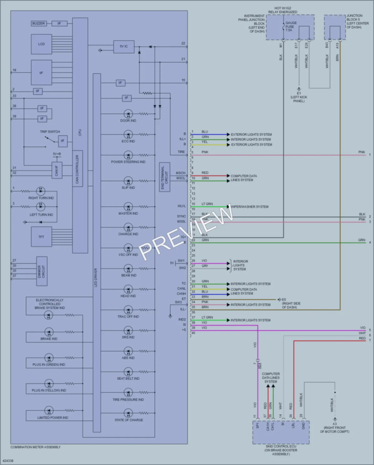 2014 Toyota RAV4 Instrument Cluster wiring diagram preview