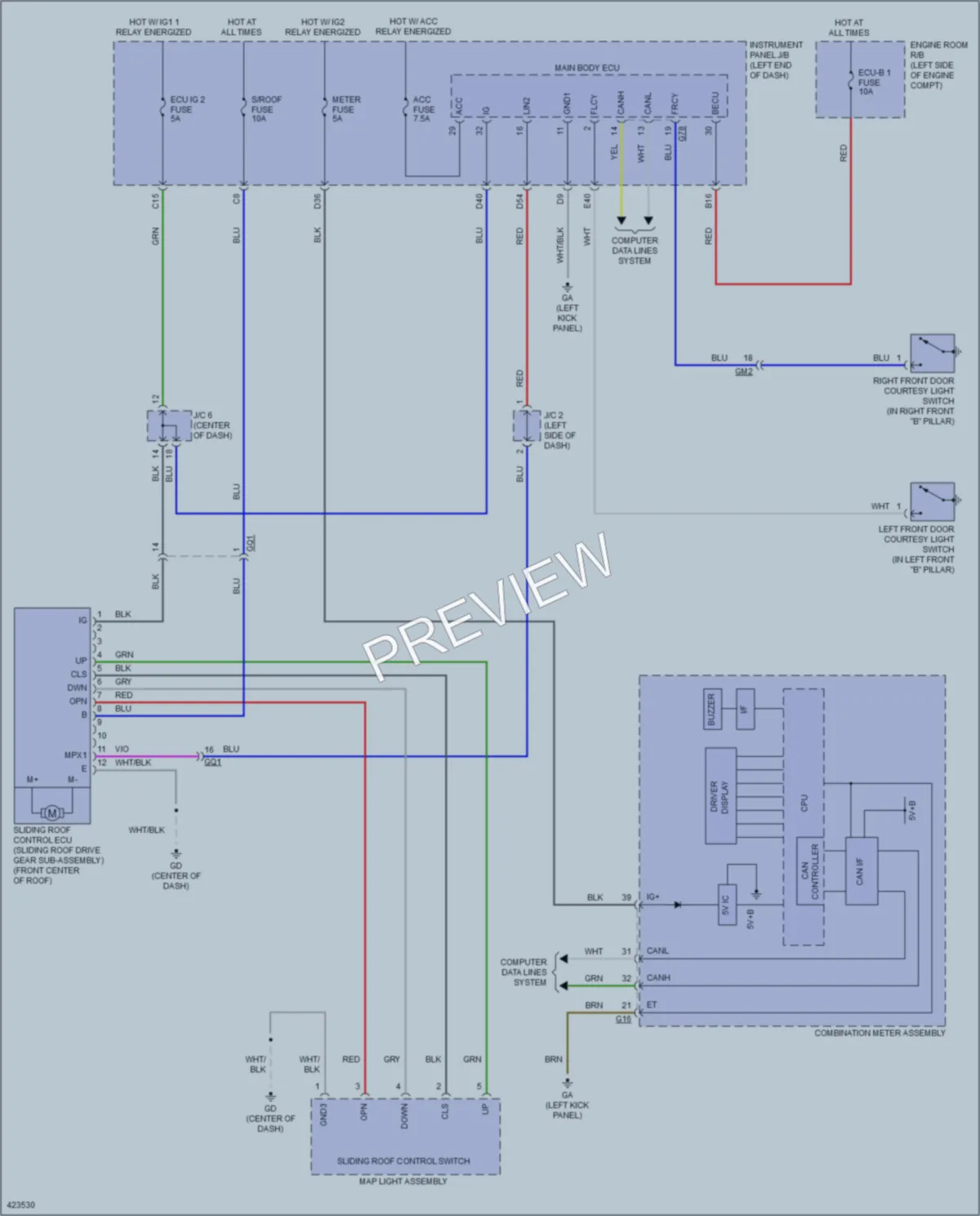 2014 Toyota RAV4 Power Top Sunroof wiring diagram preview