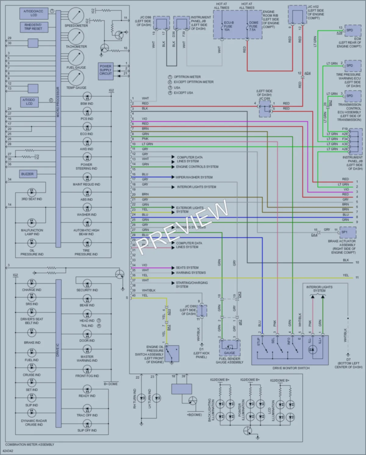 2014 Toyota Sienna Instrument Cluster wiring diagram preview