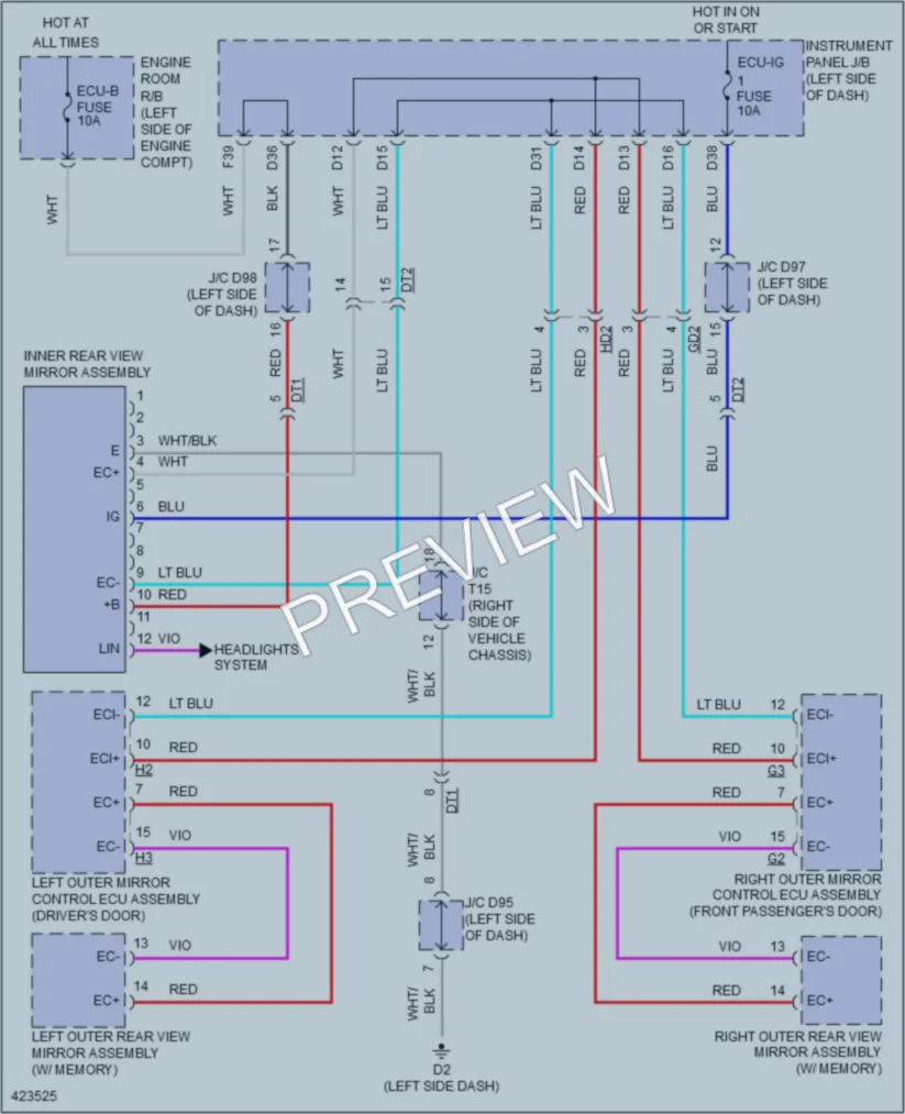 2014 Toyota Sienna Power Mirrors wiring diagram preview