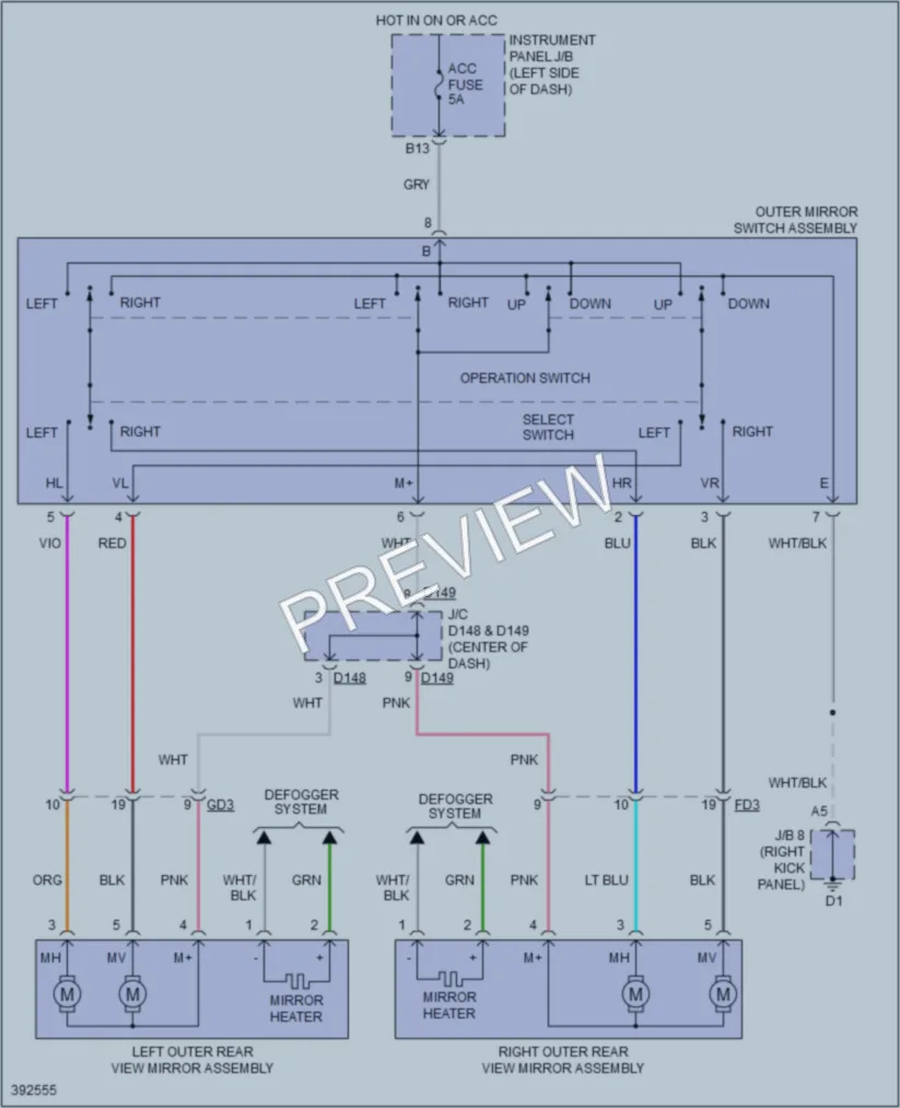 2014 Toyota Yaris Power Mirrors wiring diagram preview