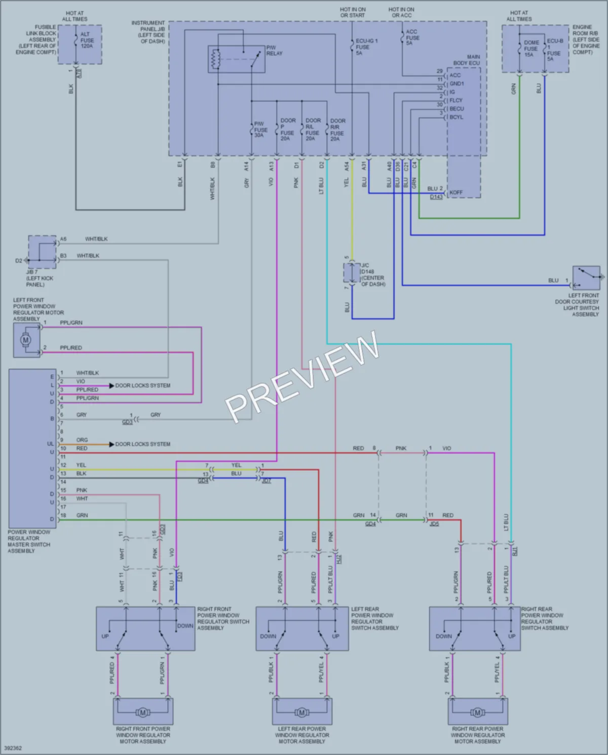 2014 Toyota Yaris Power Windows wiring diagram preview