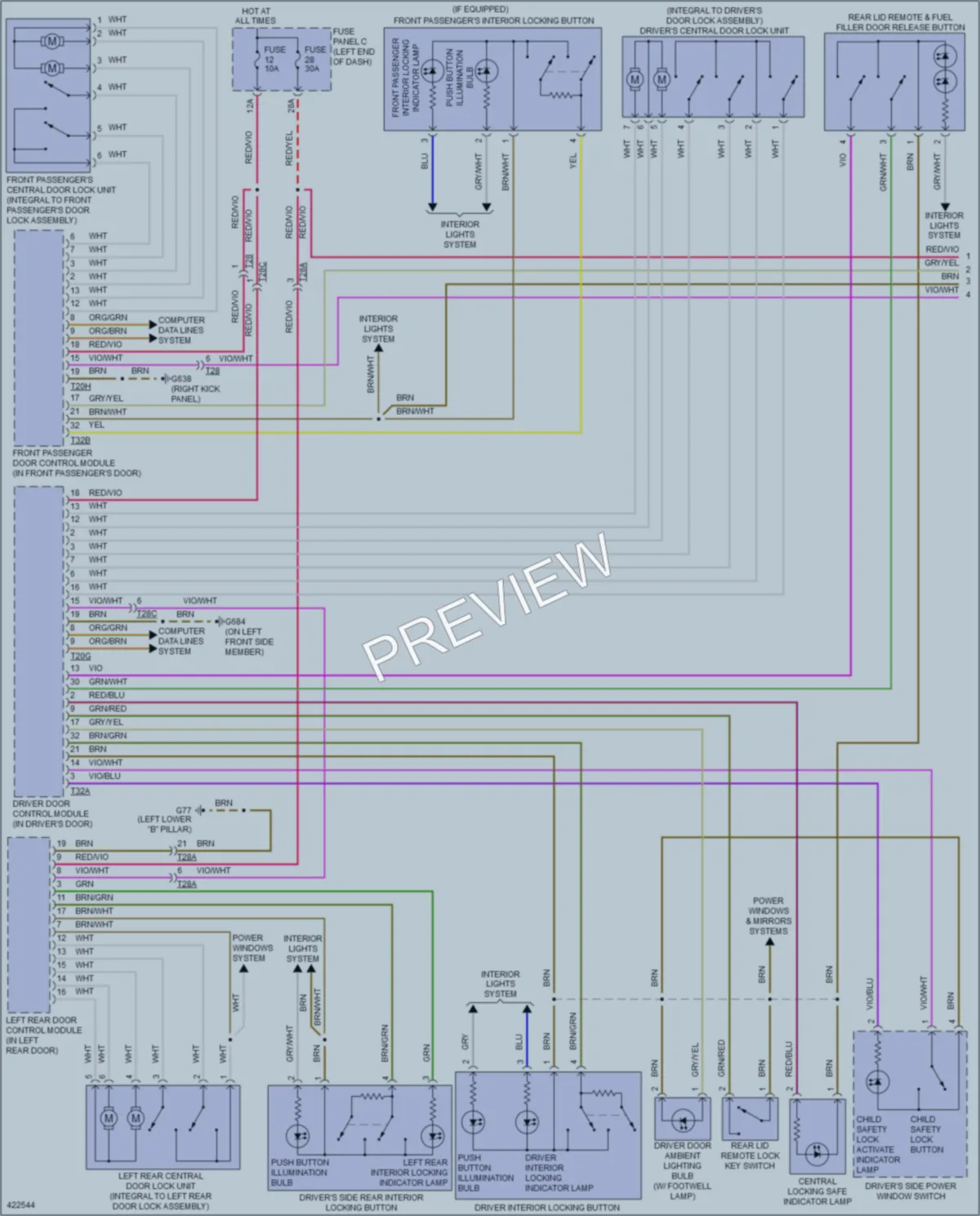 2014 Volkswagen CC Power Door Locks wiring diagram preview