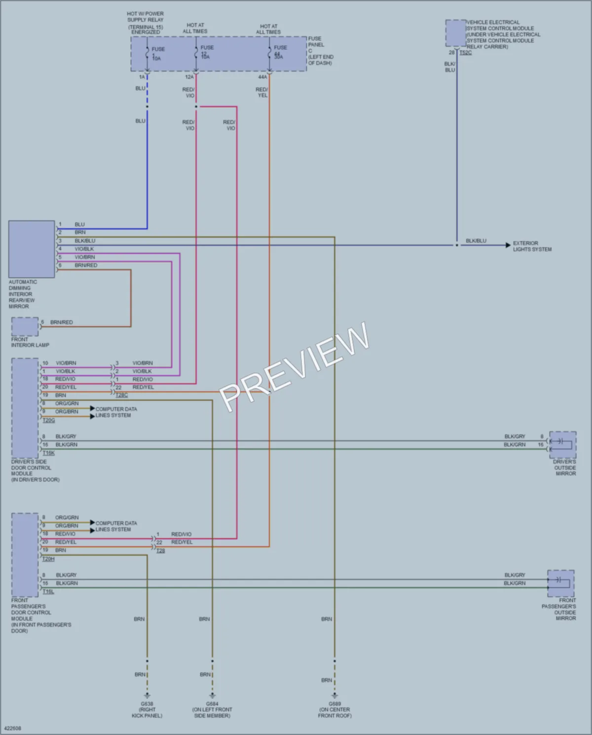 2014 Volkswagen CC Power Mirrors wiring diagram preview
